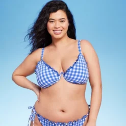 Women's Ruffle Trim Textured Underwire Bikini Top - Wild Fable™ Cobalt Blue Gingham Print -Selfie Leslie GUEST d883a899 df36 4ead ac6e d9d2cfe69ece