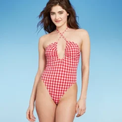 Women's Keyhole Cross Front Halter Ultra High Leg Cheeky One Piece Swimsuit - Wild Fable™ Red -Selfie Leslie GUEST e21287da b6cf 4776 80bf c28daabbafaa