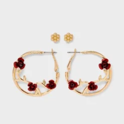 Flower Rose Vine Hoop Earring Set 2pc - Wild Fable™ Gold/Red -Selfie Leslie GUEST eaf122a2 2584 4f5c 8b92 3ba8e9614b10