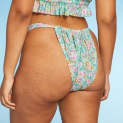 Women's Wide Strap Adjustable High Leg Bikini Bottom - Wild Fable™ Green Floral Print -Selfie Leslie GUEST eb08b05e ba88 48b9 82e5 5ca2039cea18