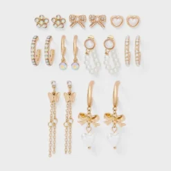Bow Butterfly And Faux Pearl Earring Set 9pc - Wild Fable™ Gold -Selfie Leslie GUEST ef3eb79b 00a4 485e ad4e 4c5cc0f2594e
