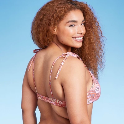 Women's Shoulder Tie Bralette Bikini Top - Wild Fable™ Peach Paisley Print 6 Women's Shoulder Tie Bralette Bikini Top - Wild Fable™ Peach Paisley Print - Image 4