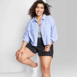 Women's Long Sleeve Cropped Button-Down Shirt - Wild Fable™ -Selfie Leslie GUEST ffe1745a 11bf 40f0 9355 d217890561c1